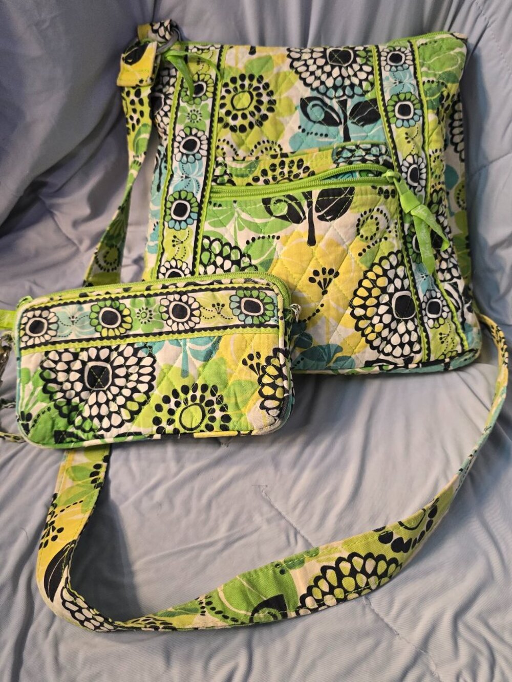 Vera Bradley "Limes Up" Quilted Crossbody Hipster Bag & Matching Wallet Set